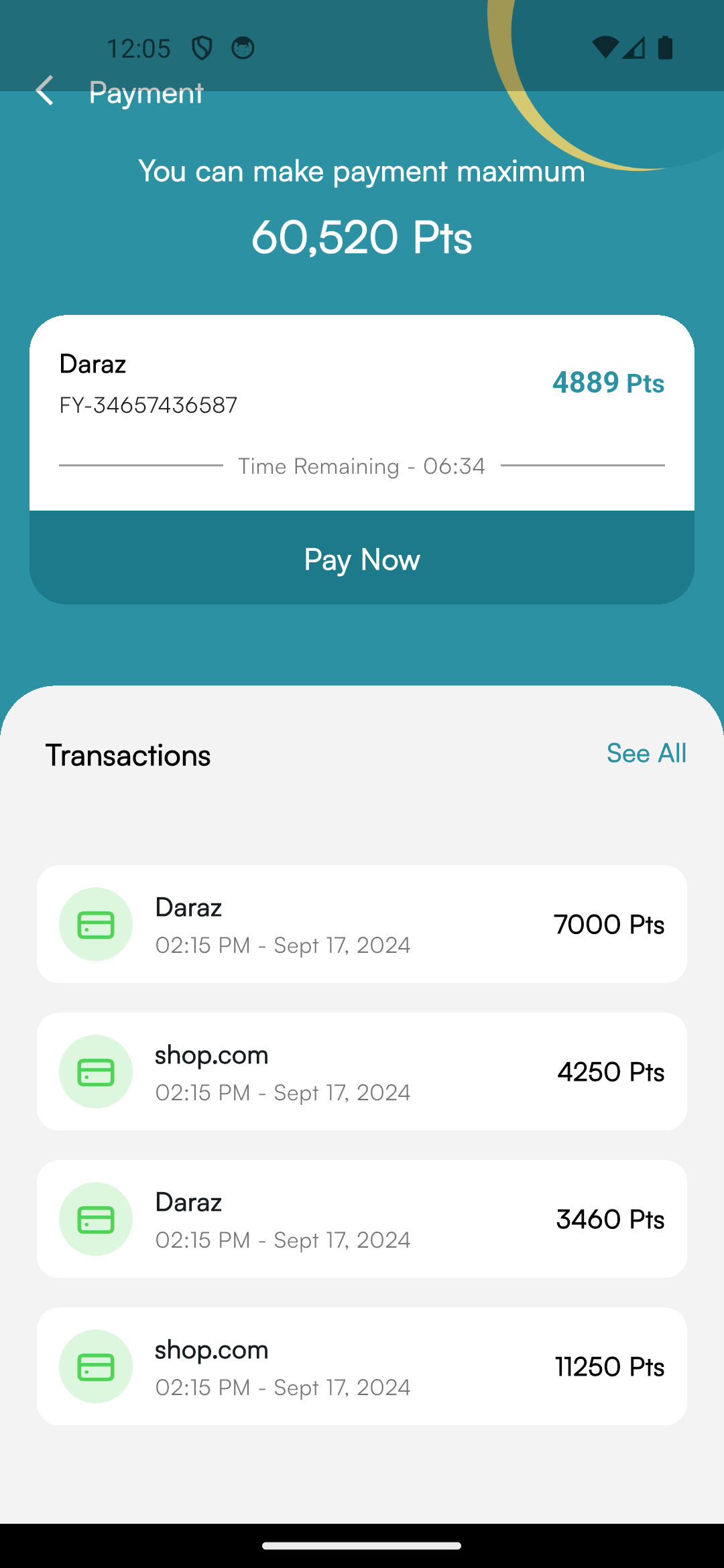 Request Payment screen